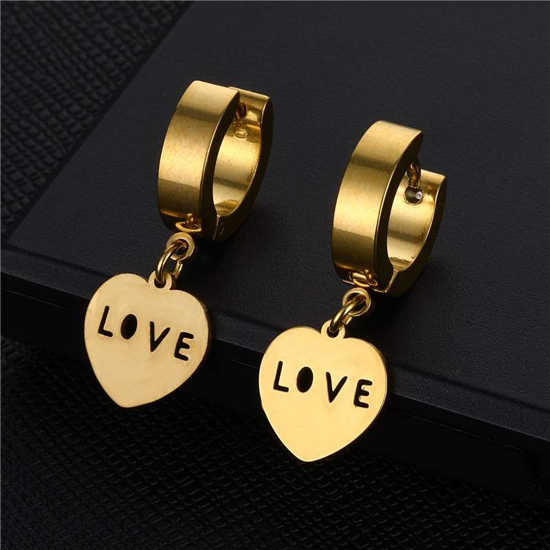 1 par de delicados pendientes de aro minimalistas de acero inoxidable en color dorado con forma de corazón para hombre y mujer._voghion.com