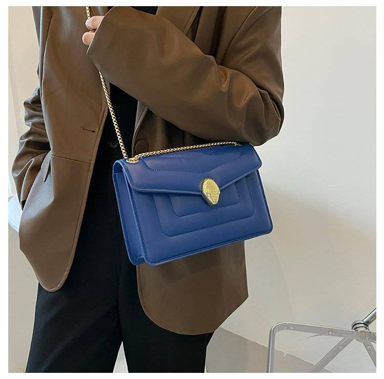 Fashion Snakehead Women's Bag PU Leather Chain Slanting Small Square Bag Women Soft Leather Linger Retro Shoulder Bag For Women_voghion.com