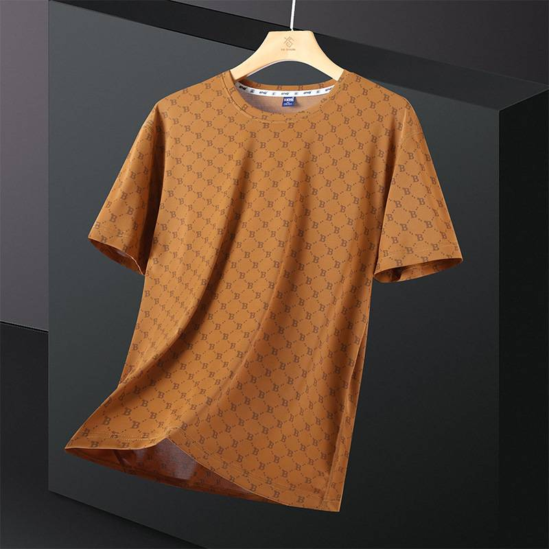 Herren Ice Silk Plus Size Kurzarm-T-Shirt Rundhals-Kleidung Trend Ice Sense Print Kurzarm-atmungsaktives Oberteil_voghion.com