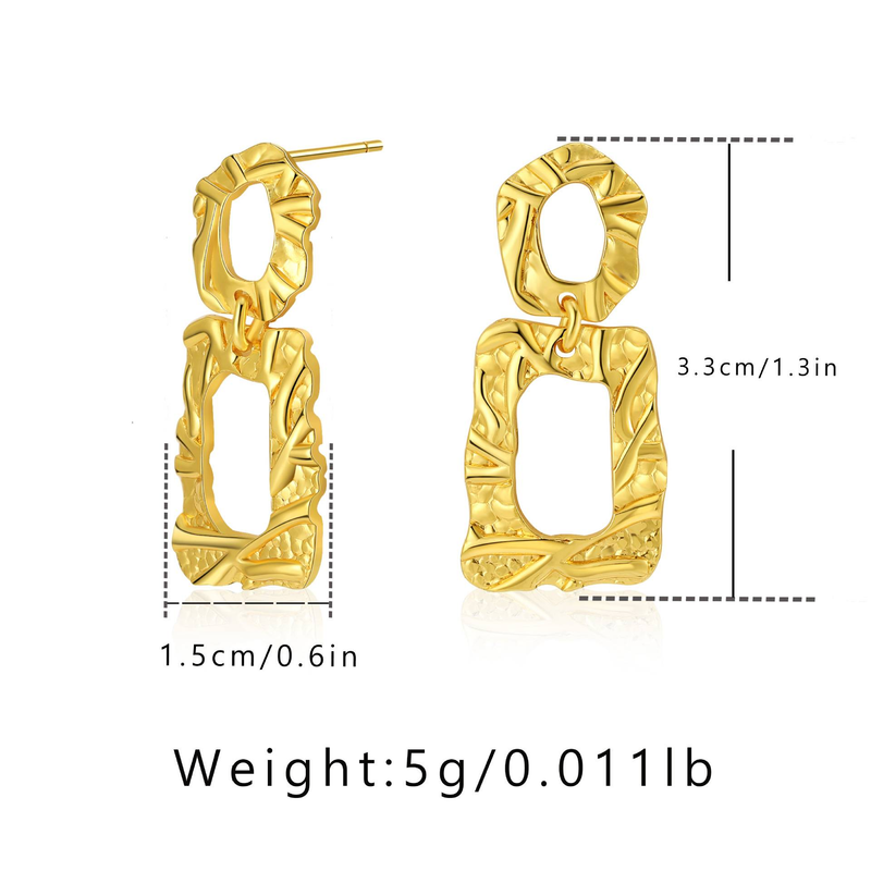 Irregular bump design studs Metallic square earrings_voghion.com