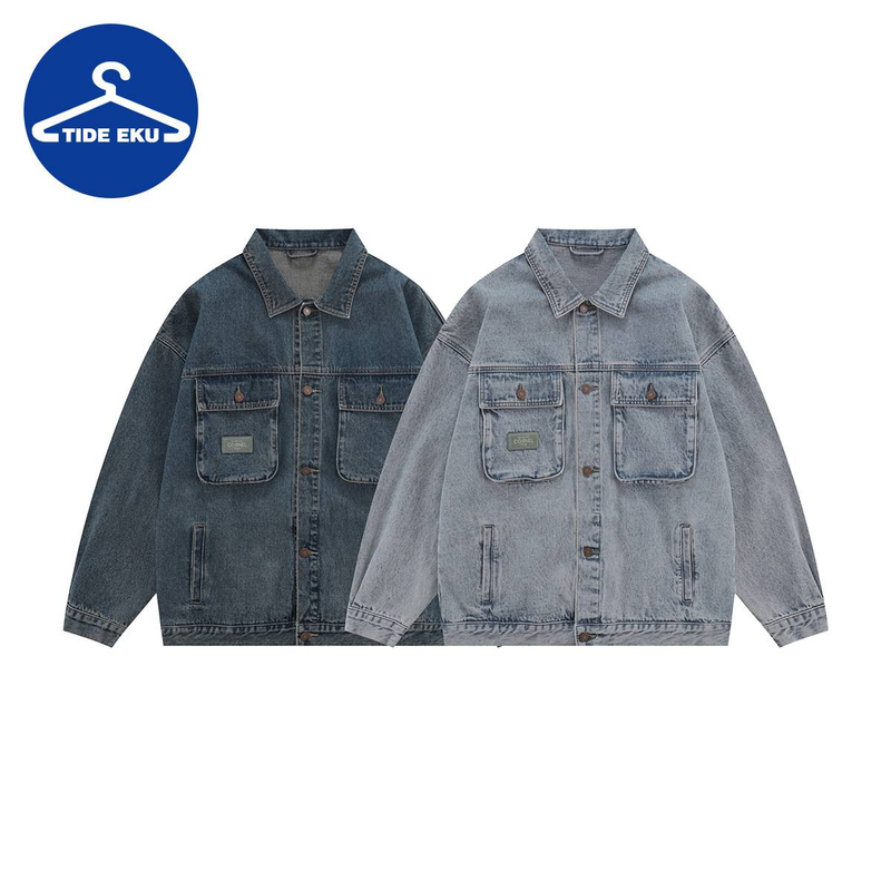 Herrenbekleidung Retro Washed Silhouette Jeansjacke Arbeitskleidung Oberteile_voghion.com
