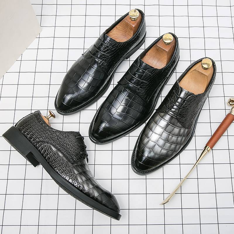 Men's Fashion Men's Shoes New Black Business Derby Shoes Lace-up Genuine Leather British Brown Banquet Dress Wedding Leather Shoes_voghion.com