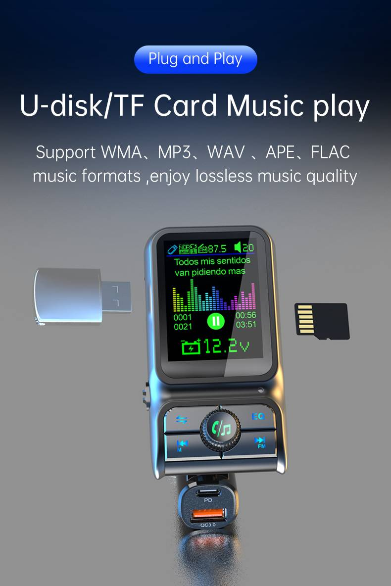 BC85 Bluetooth 5.0 Car Stereo: Fast Charging, TF Card Support, Hands-Free Calling, BASS EQ, Universal Mobile Phone Compatibility_voghion.com