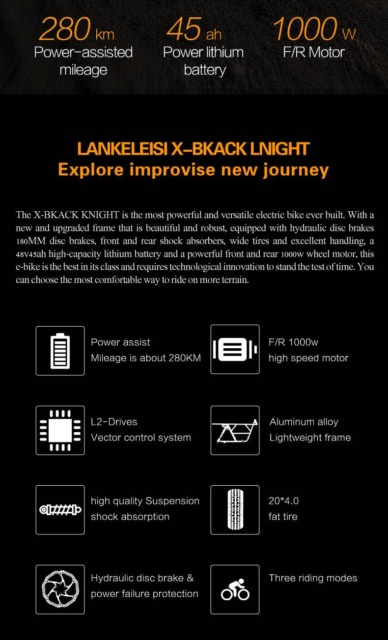 LANKELEISI X-Black Knight 20" Fat Tire All-Terrain Elektrovelo 2000W Duebelmotor 48V 45Ah Batterie_voghion.com