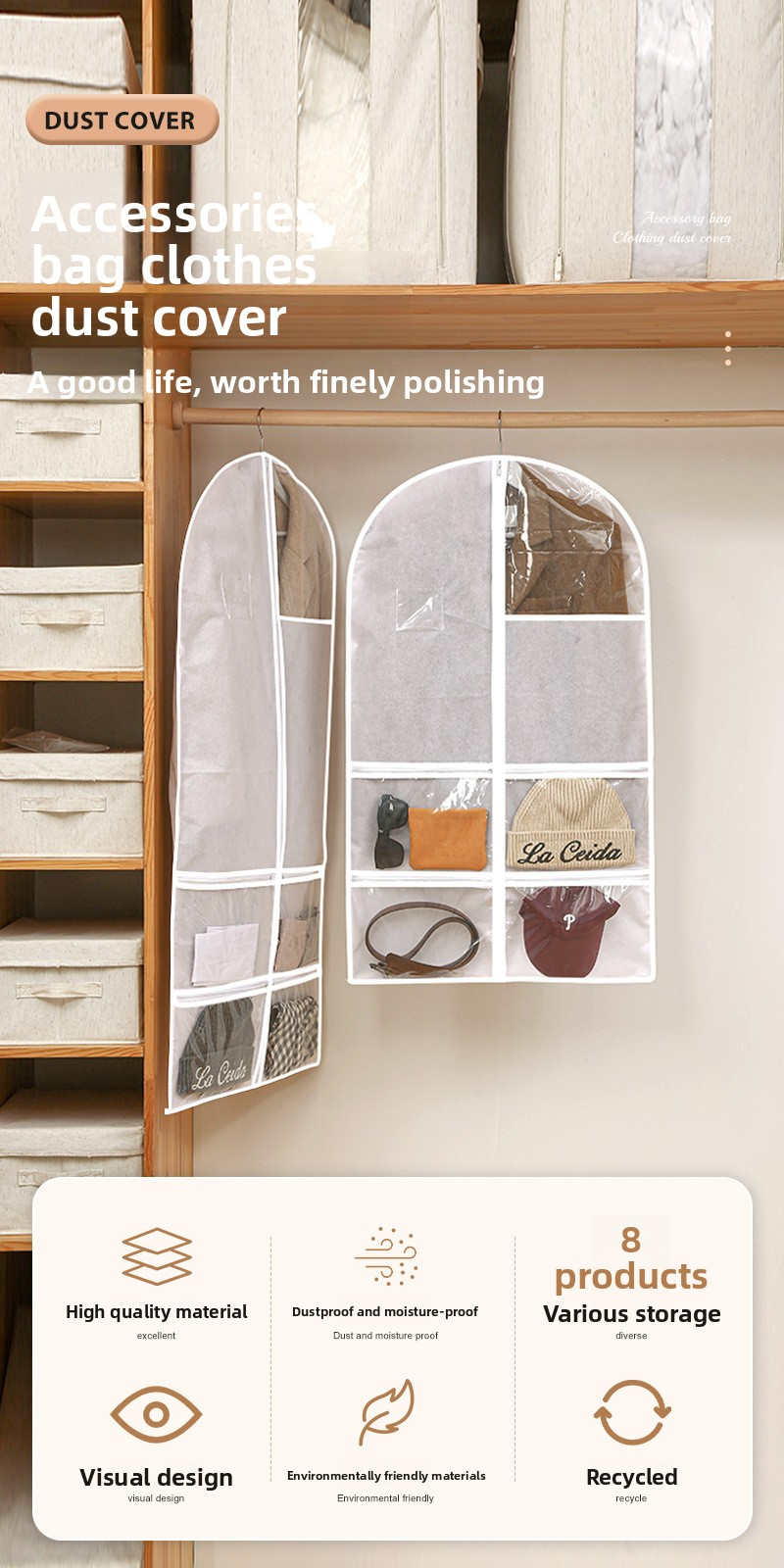 Staubschutzhülle zum Aufhängen von Kleidung – wasserdichte, transparente Kleiderhülle mit mehreren Taschen für die Aufbewahrung zu Hause und im Schrank_voghion.com