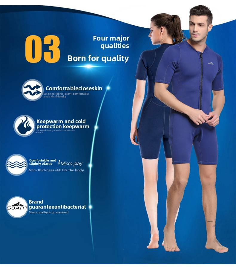 Shark Bart Wasserdicht, Kurzarm, Sonnenschutz, 2MM Einteiliger Badeanzug Für Männer Und Frauen, Schnorcheln, Thermaltauchen_voghion.com