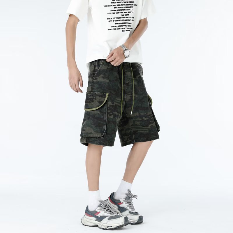 Urban Camo Cargo Shorts – Military-Inspired Washed Denim With Multi-Pocket Design (Tactical Aesthetic, Light Stretch, Summer Essential)_voghion.com