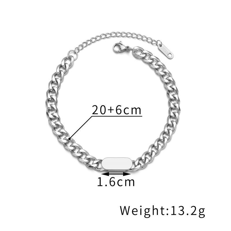 Minimalist Titanium Steel Men's Cuban With Chain Personalized DIY Laser Name Plate Bracelet_voghion.com