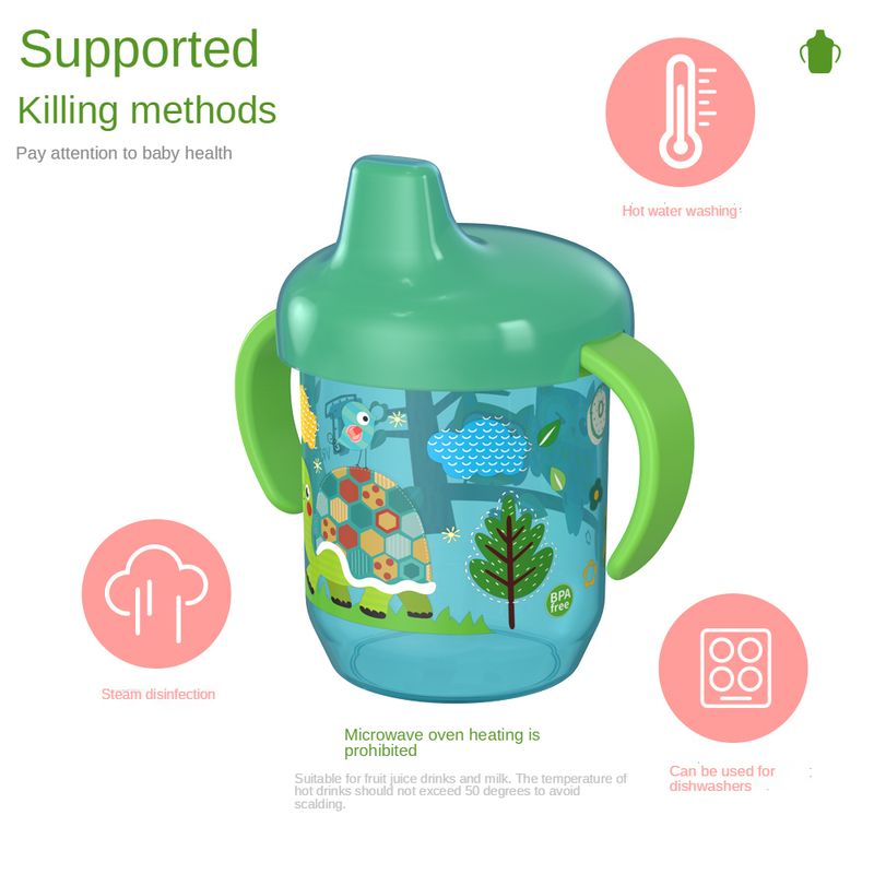 Schattige eendenbekbeker Baby leren drinkbeker met dubbele handgreep Flip deksel BPA-vrij lekvrij baby waterbekers fles met deksel_voghion.com
