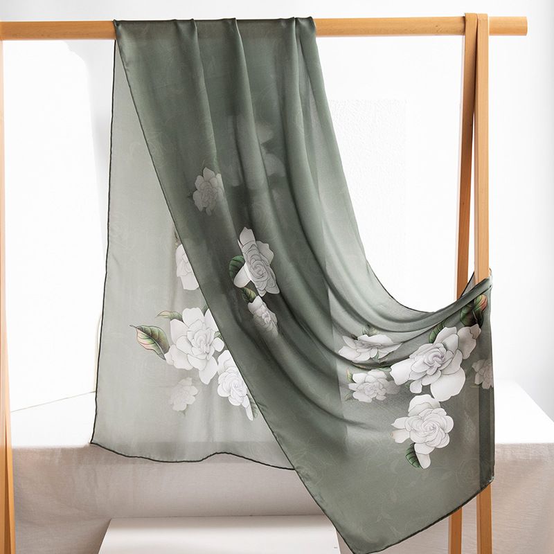 Seta di gelso, Sciarpa di seta, Collezione Versatile Primavera/Estate 2024 da donna con stampa di inchiostro e bambù a rasatura lunga, Scialle di protezione solare,_voghion.com