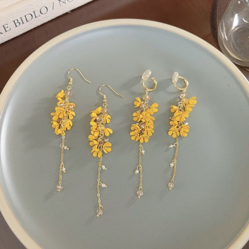 Orecchini a spirale antizanzara con nappa lunga in stile foresta di osmanto dorato autunnale, design di nicchia dolce, ganci per orecchini di alta qualità_voghion.com