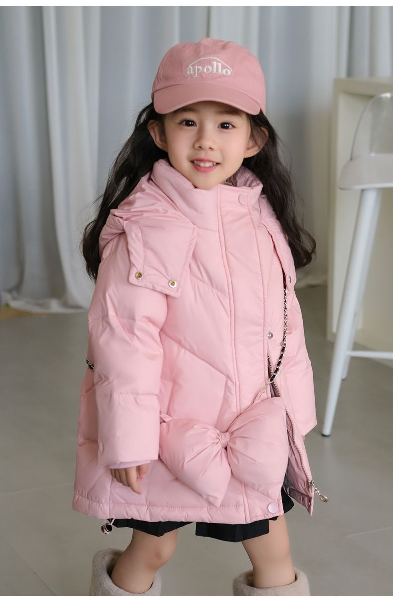 Kurze Steppjacke mit Kapuze für Kinder – Warmer Mantel mit 50 % weißen Entendaunen für Mädchen (4 Farben, 5 Größen)_voghion.com
