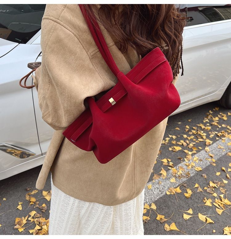 Borsa a secchiello in pelle scamosciata casual alla moda 2025, nuova borsa a tracolla grande e capiente per pendolari, borsa a mano in pelle nabuk_voghion.com