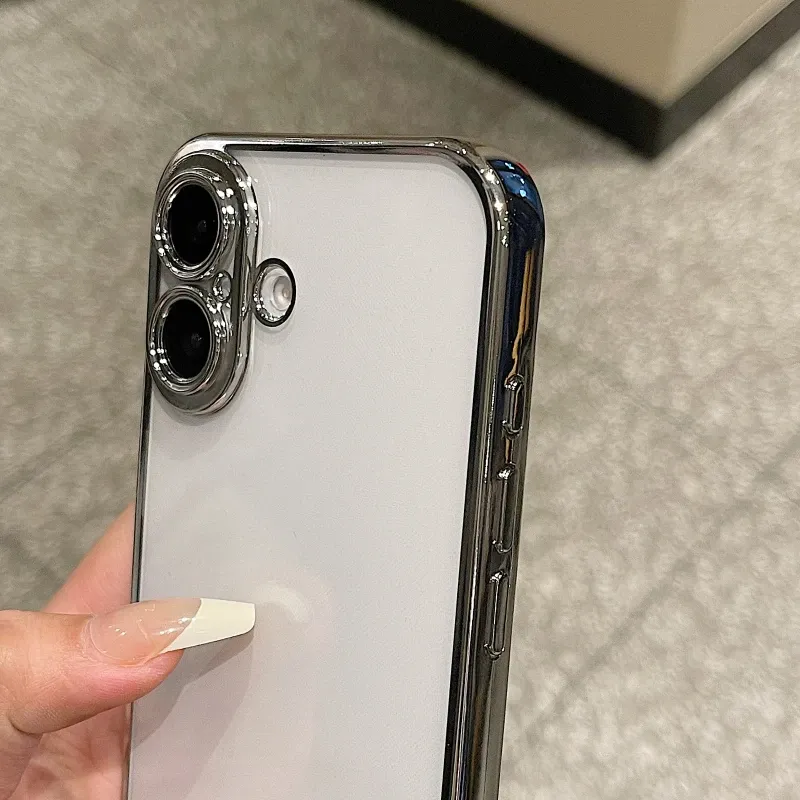 Fashion Simplicity Plating Frame Phone Case For IPhone 16 15 14 Pro Max Plus Shockproof Back Camera Screen Protector Film Cover_voghion.com