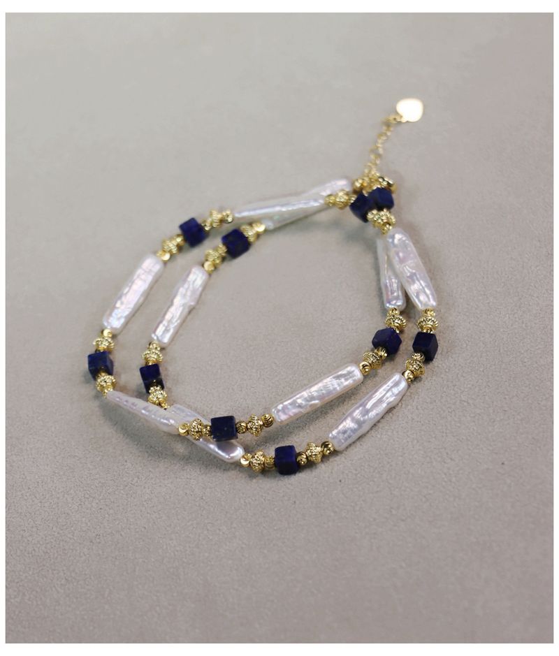 Natural Baroque Lapis Lazuli & Freshwater Pearl Beaded Necklace | Niche Design Light Luxury Clavicle Chain_voghion.com