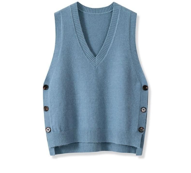 2025 Rero V-hals knielange truien voor dames, lente- en herfstkleding, effen casual truien, mouwloos_voghion.com