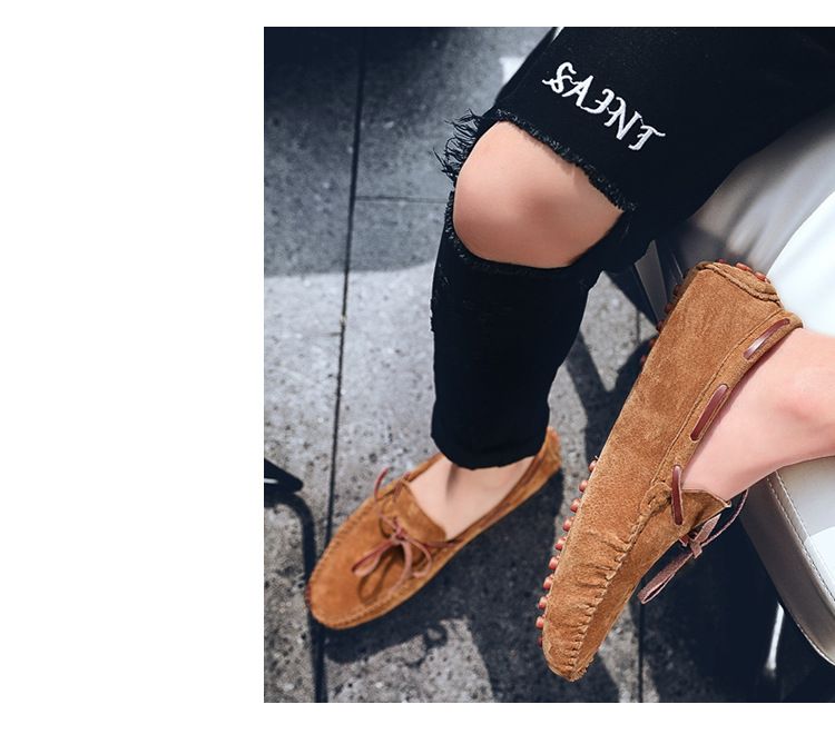 Herrskor i läder med Pig Bean-motiv, slip-on, herrskor i läder_voghion.com