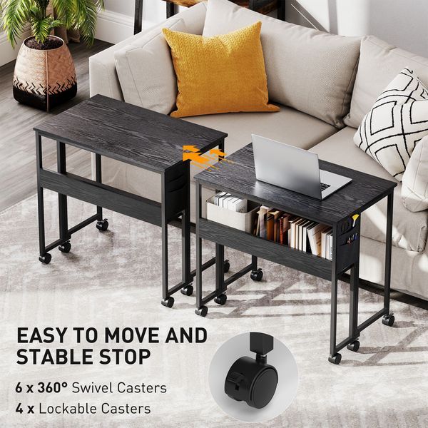 HOMCOM Folding Computer Desk, Foldable Desk With Storage Bag, Shelf And Wheels For Small Spaces, Home Office, Black_voghion.com