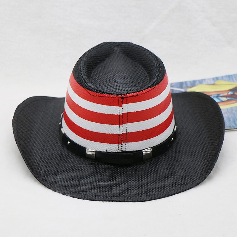 Chapéu de cowboy ocidental chapéu preto masculino ao ar livre crânio estilo chapéu de palha enrolado_voghion.com