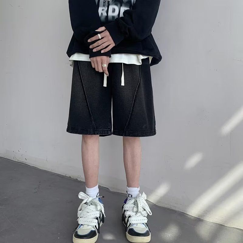 Washed and distressed denim shorts men's summer 2023 new American retro handsome pants straight loose shorts_voghion.com