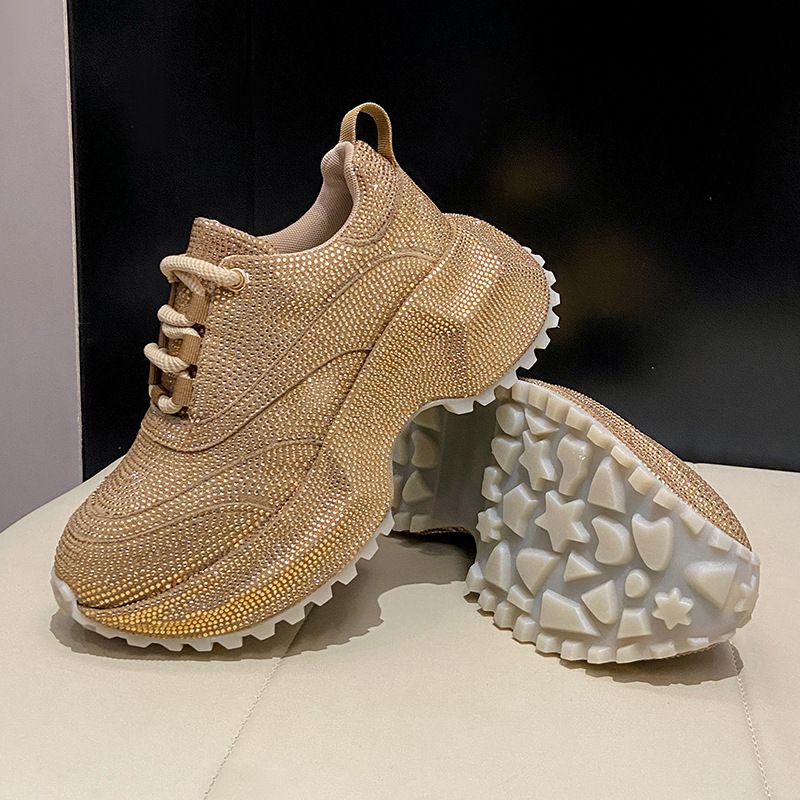 Modische Damen-Sneaker mit Strasssteinen – klobige Plateauschuhe für mehr Körpergröße, atmungsaktives Obermaterial aus PU, lässige und trendige Low-Top-Schnürschuhe_voghion.com