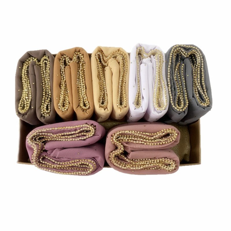 Sciarpa con catena di strass in chiffon di lusso, 19 colori_voghion.com