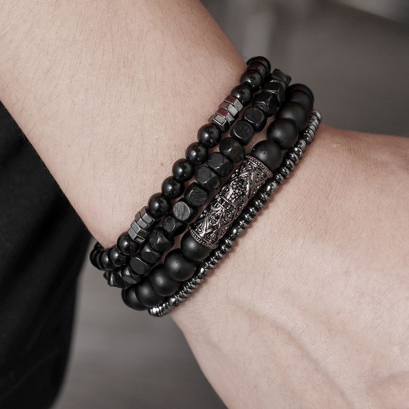 Braccialetto elastico da uomo in pietra vulcanica nera, stile retrò cinese, con perline, impilabile, per coppia, da donna_voghion.com