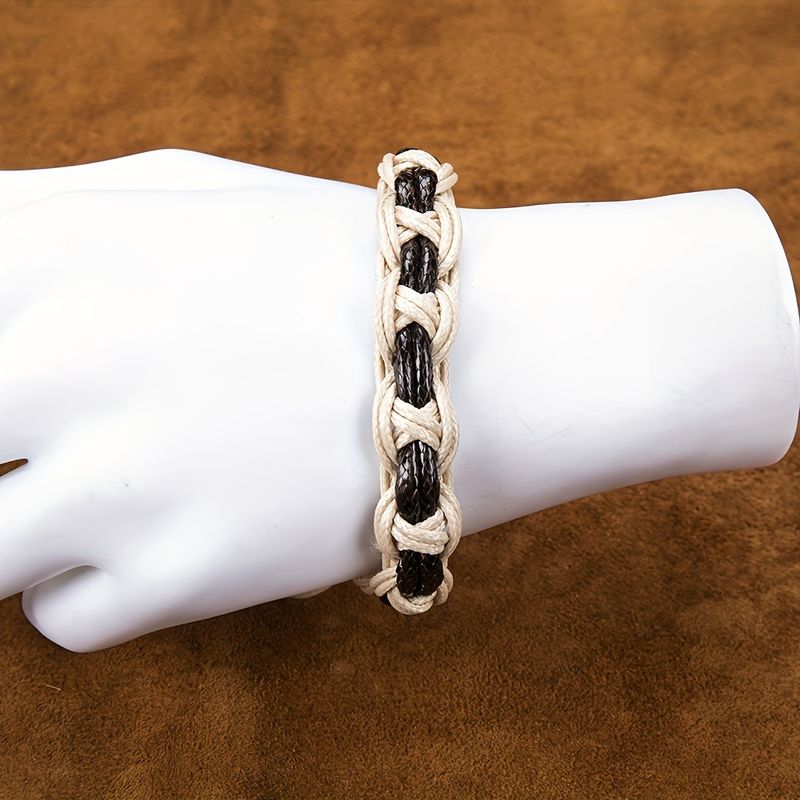 1 einfaches, modisches, handgewebtes Lederarmband aus Wachsseil, geeignet für Halloween, für Männer und Frauen_voghion.com