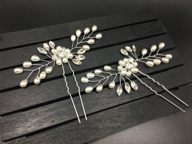 Ebay cross-border supply Korean bridal handmade pearl crystal hairpin pin U-shaped clip wedding headwear_voghion.com