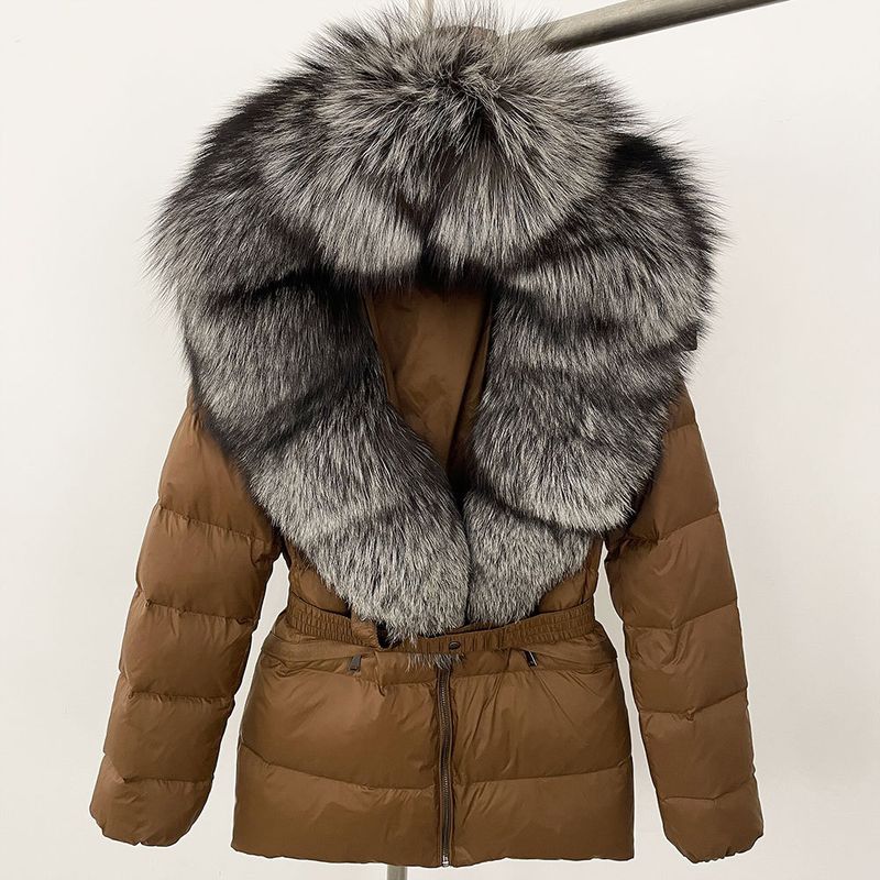 Nuovo stile caldo del commercio estero, giacca corta da donna con collo in vera pelliccia di volpe, giacca in piumino con vita sottile e spessa_voghion.com