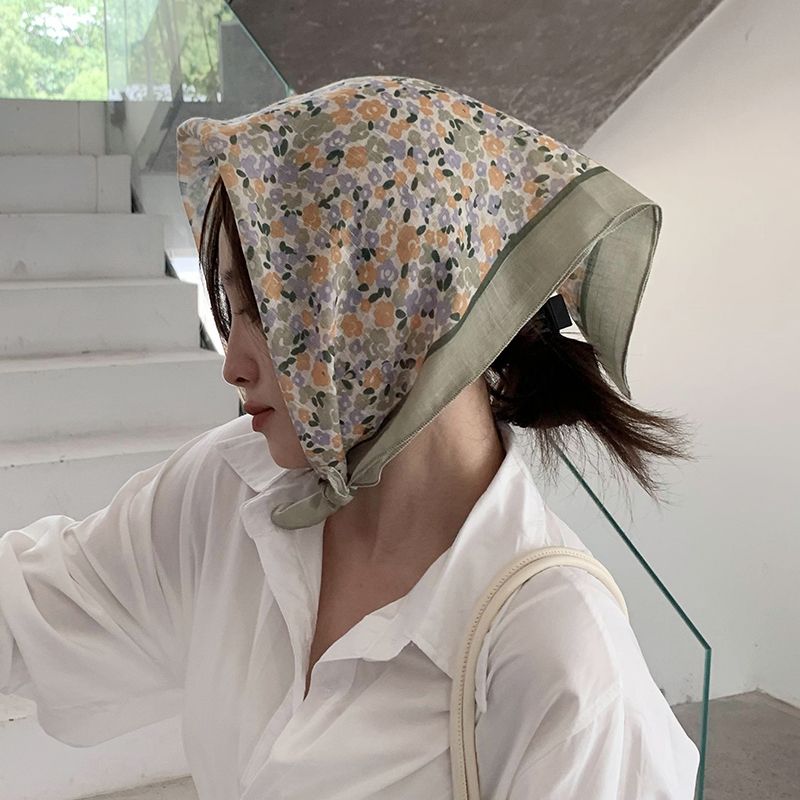 Elegant white headscarf, women's purse head, cotton and linen square scarf, triangular hair accessory, headband, outdoor_voghion.com