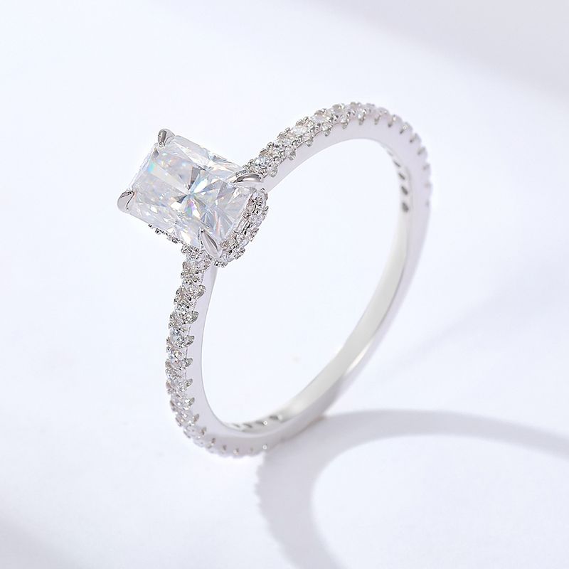 S Pure Silver Classic Fashion Rectangular 5*7 Moissanite Ring For Women 1 Carat Proposal Wedding Band Jewelry_voghion.com