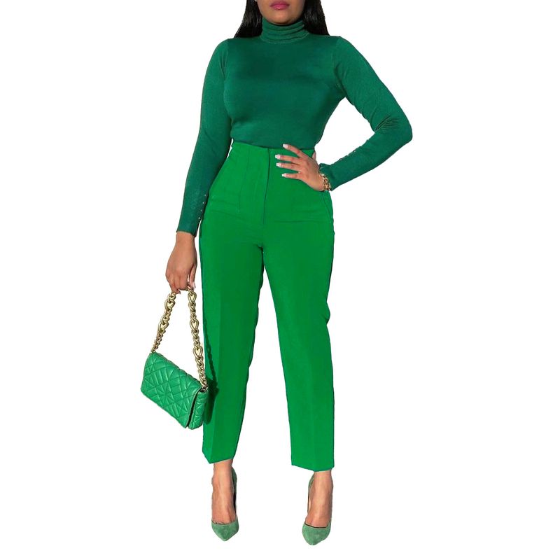 Pantalon de costume pour femmes, grande taille, mode élégante, décontracté, Slim, taille haute, couleur unie_voghion.com