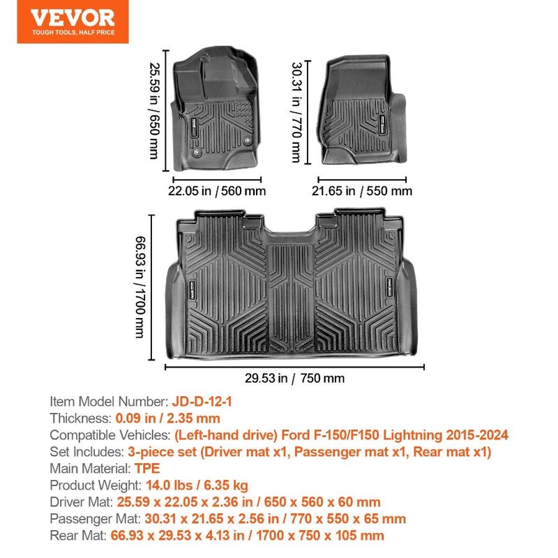 Pcs F150 F150 3 Mats 20152024 Lightning Fits Ford Automotive For Floor_voghion.com