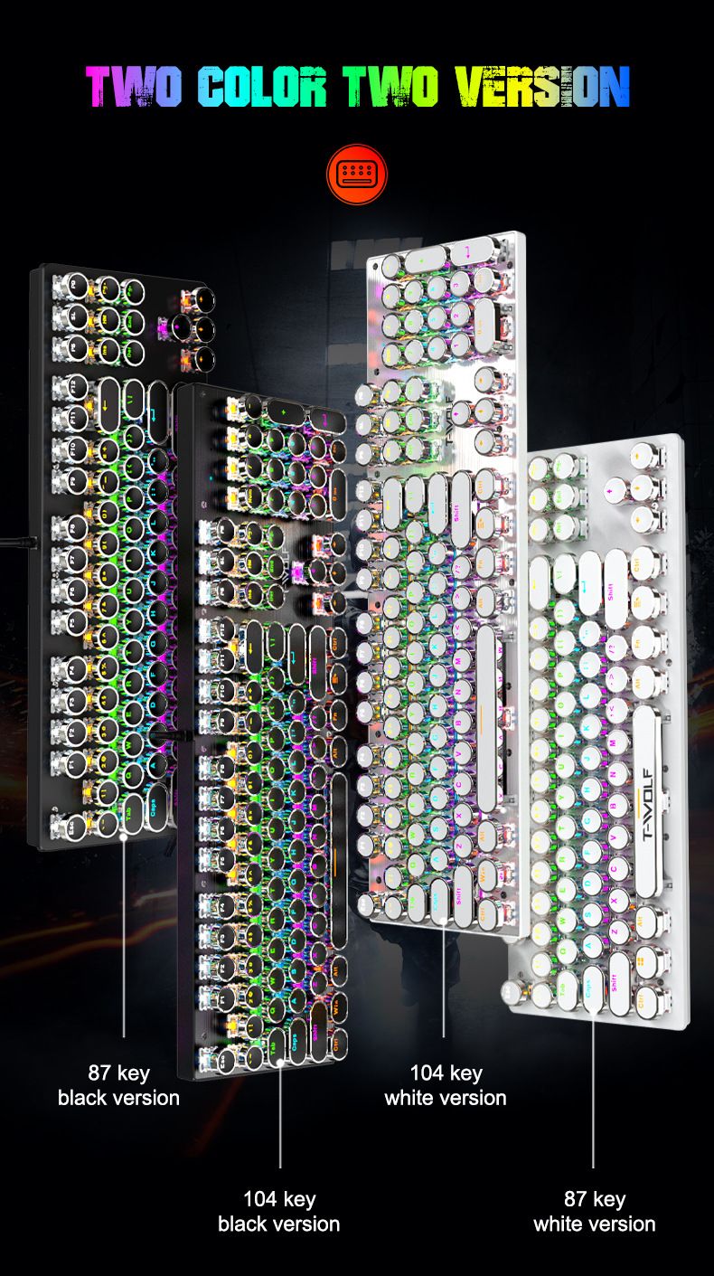 YT75 Mechanical Keyboard Gaming Metal Panel Punk Round Keyboard Russian Korean_voghion.com
