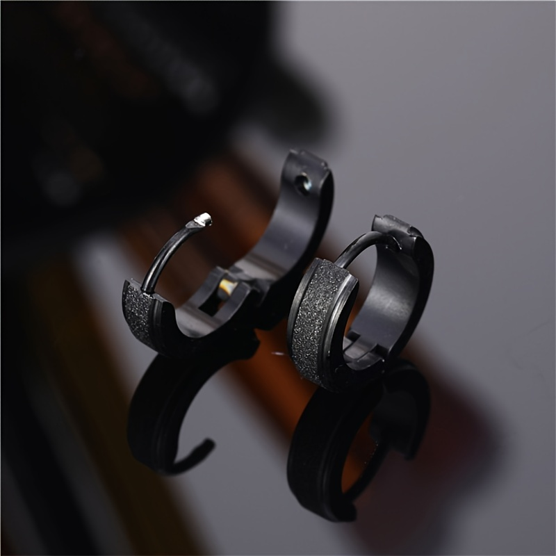 Fibbie per orecchie satinate in acciaio inossidabile sabbia pressata lucida colore argento dorato orecchini punk neri gioielli per feste regalo di compleanno_voghion.com