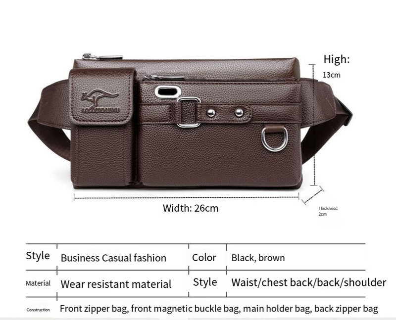 Krūškurvja soma Vīriešu ādas tekstūras ūdensnecaurlaidīga jostasvieta Trend Lielas ietilpības daudzfunkcionāla Crossbody soma_voghion.com
