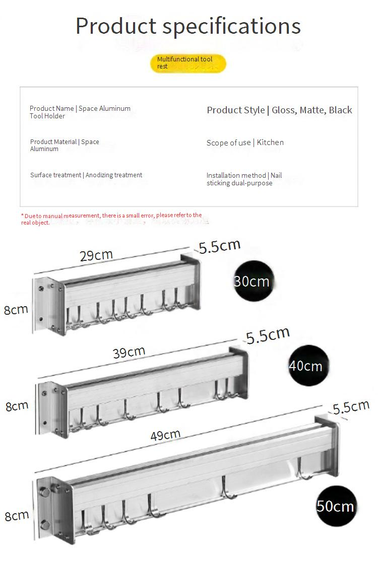 Home Garden Punch Free Space Alluminio Cucina Pendente Multifunzionale Rack da Parete Nero Portacoltelli Portaoggetti Portautensili da Cucina_voghion.com