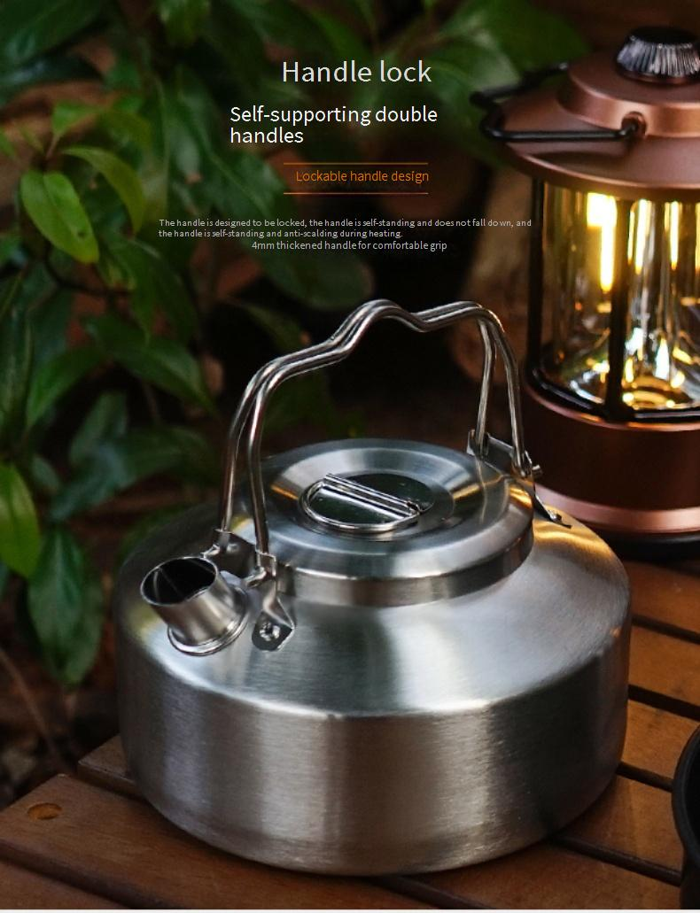 1L Mini Camping Kettle - 304 Stainless Steel Ultra-Light Water Boiler For Outdoor Portable Tea & Coffee Pot With Foldable Handle_voghion.com
