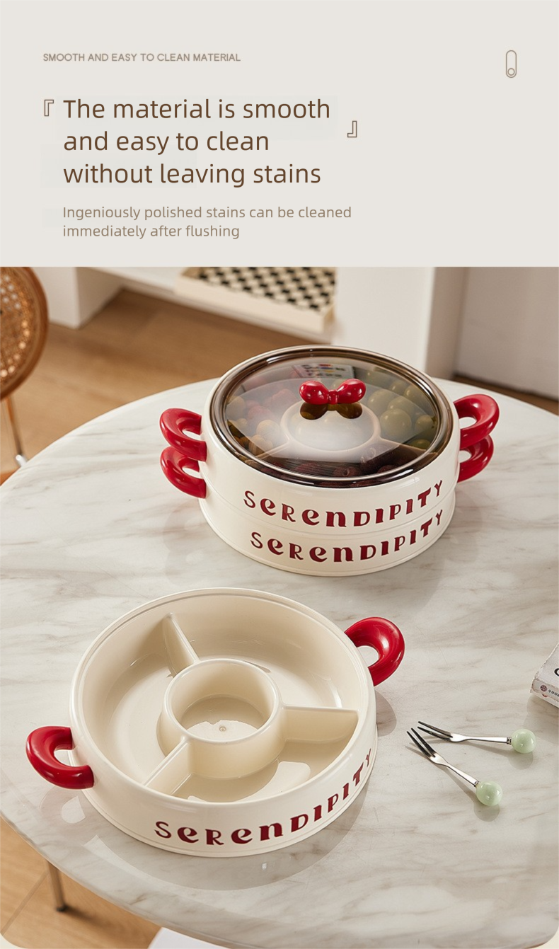 Creative Bowknot Dried Fruit Tray, Household Living Room Divided Lattice With Lid Candy Box, Ins Style Snack Display Plate, Fruit Plate._voghion.com