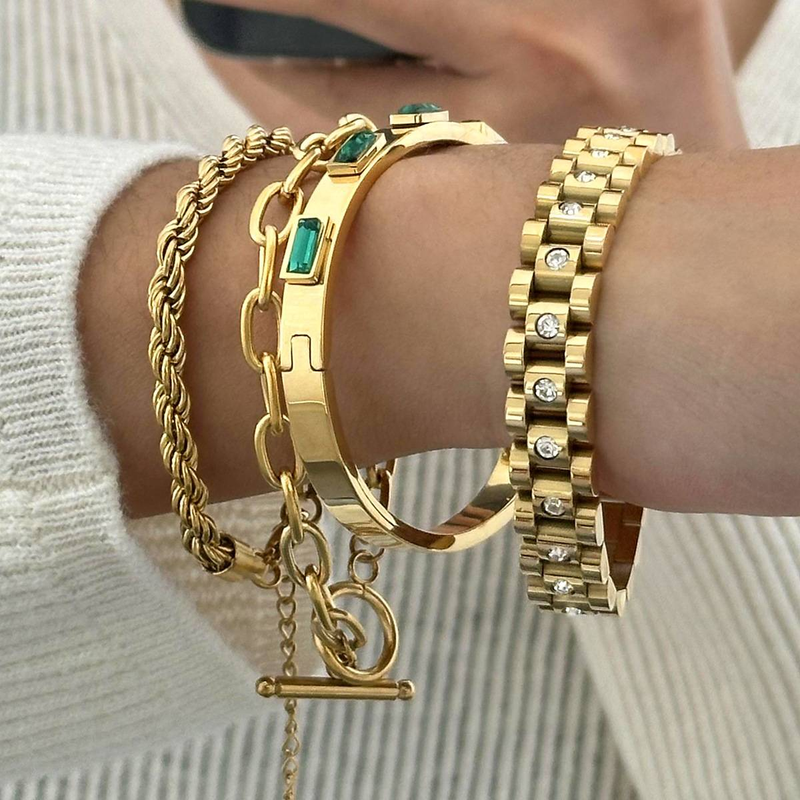Stainless Steel Zircon Bracelet – Gold Plated Minimalist Bangle (4 Styles)_voghion.com