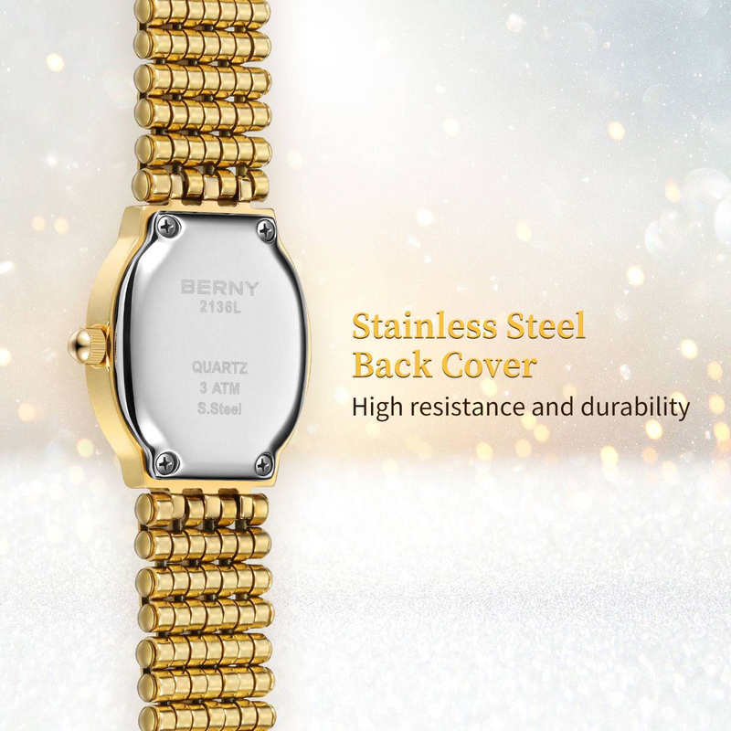 BERNY Small Gold Watches For Women Dainty Luxury Oval Dial Ladies Analog Quartz Bracelet Watch Stainless Steel Waterproof Minimalist Wristwatch_voghion.com