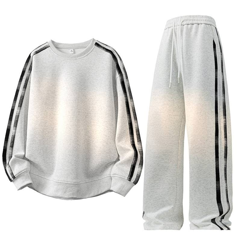 Completo tuta streetwear da uomo taglie forti - Felpa oversize con cappuccio e pantaloni jogger, 100% poliestere, due pezzi alla moda per un abbigliamento casual_voghion.com