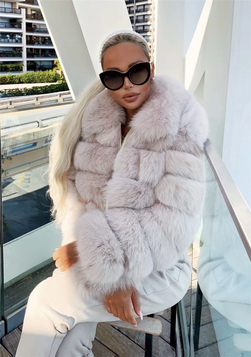 Women's Lapel Imitation Fur Coat Imitation Fox Fur Long Sleeve Patchwork Coat_voghion.com