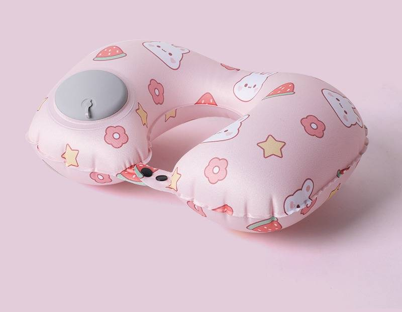 Aufblasbares U-förmiges Nackenkissen für unterwegs – ultraweiche Milchseide und Fleece, tragbar und kompakt mit Aufbewahrungstasche (mehrere Farben und Designs)_voghion.com