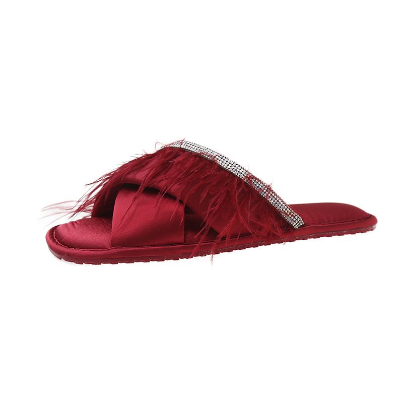 New Flat Slippers Internet Celebrity French Style One-Strap Summer Fairy Fluffy Open-Toe Sandals For Women_voghion.com