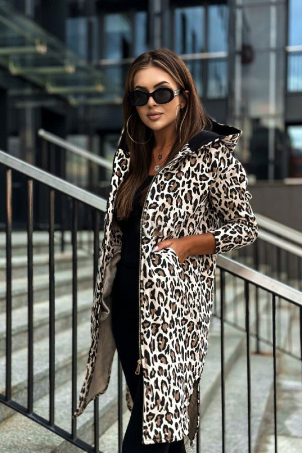 Abbigliamento da donna Autunno e inverno Giacca stampata con cappuccio a maniche lunghe Giacca a vento casual a vita media_voghion.com