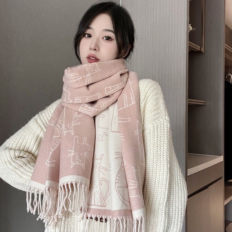 Sciarpa donna autunno e inverno coreano versatile atmosfera di alta qualità double face studente stile lungo cashmere_voghion.com