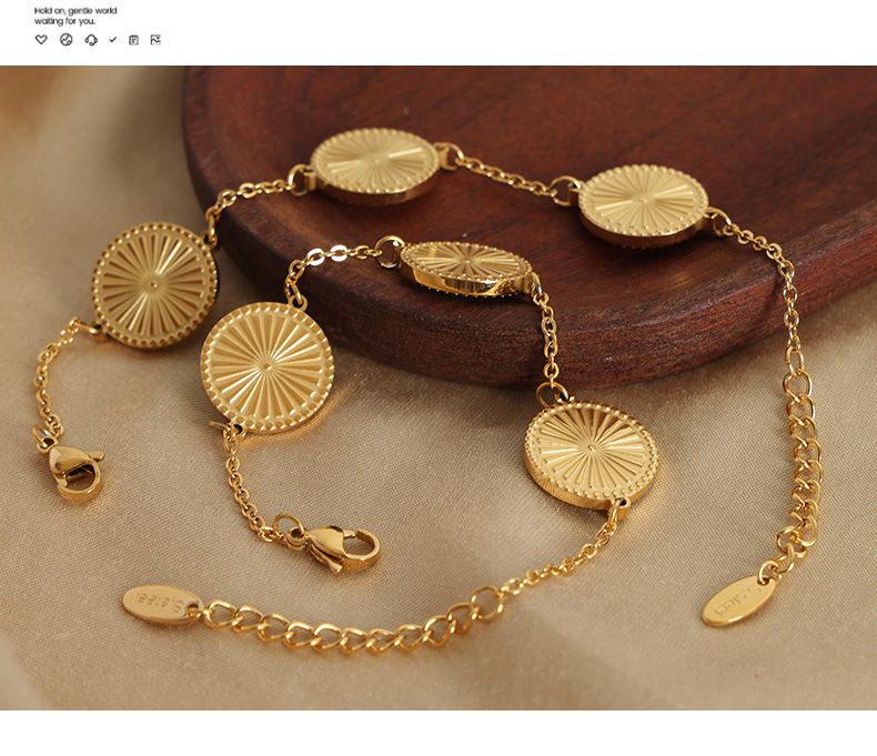 High-end Fashion Versatile Simple Personality Titanium Steel Gold-plated Round Brand Pendant Necklace Bracelet Jewelry_voghion.com