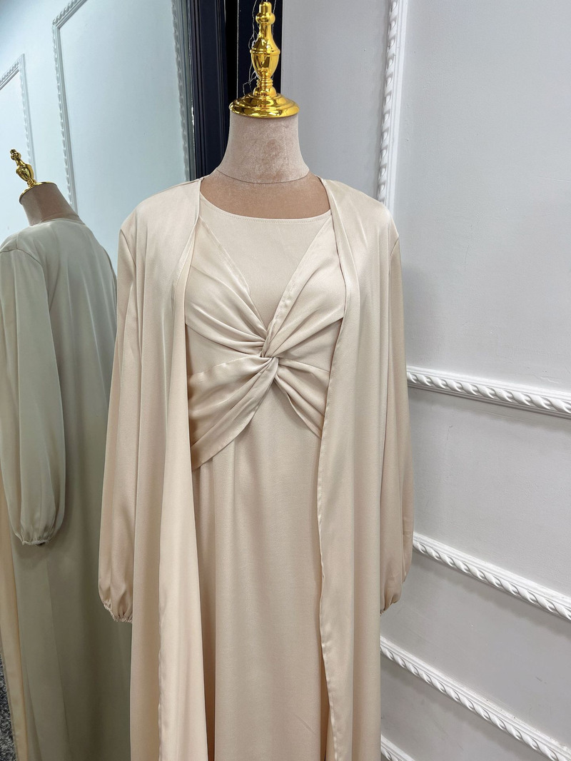 Moda musulmană Turcia Dubai La modă rochie solidă din două piese costum cardigan LR511_voghion.com